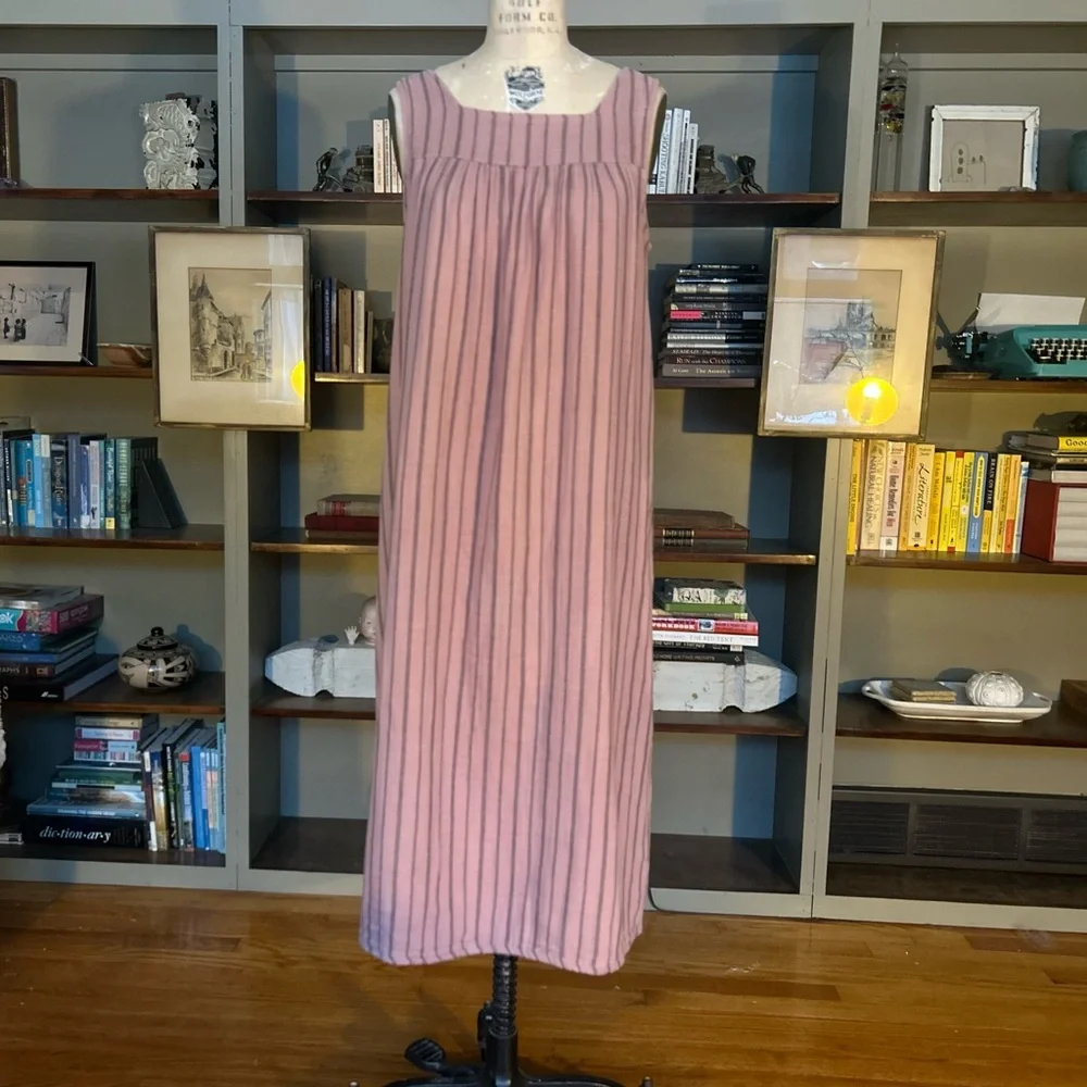 Cotton Dusty Rose Dress with Black Pinstripes - Picture 2 of 11